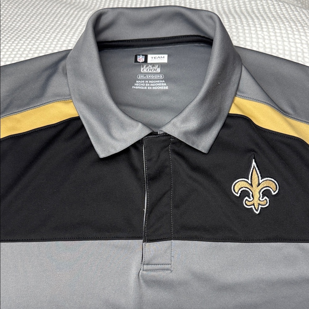 NFL - New Orleans Saints - Men's Gray & Black Polo Shirt w/Gold Accent - XXL